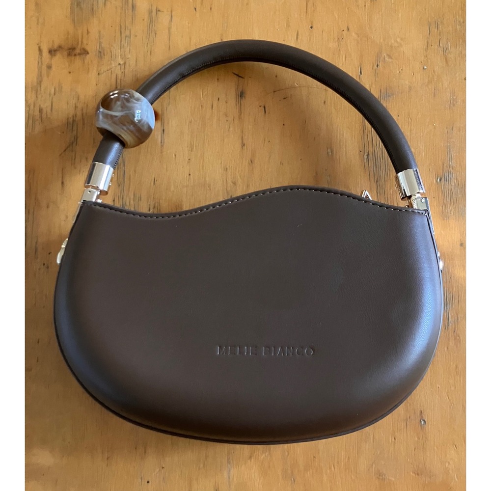 Melie Bianco Top Handle Bag Women Brown Sculptural Resin Bead Vegan Leather